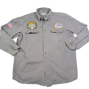 Carhartt Mens 2XL Tall Gray Long Sleeve Button Up Shirt With Patches